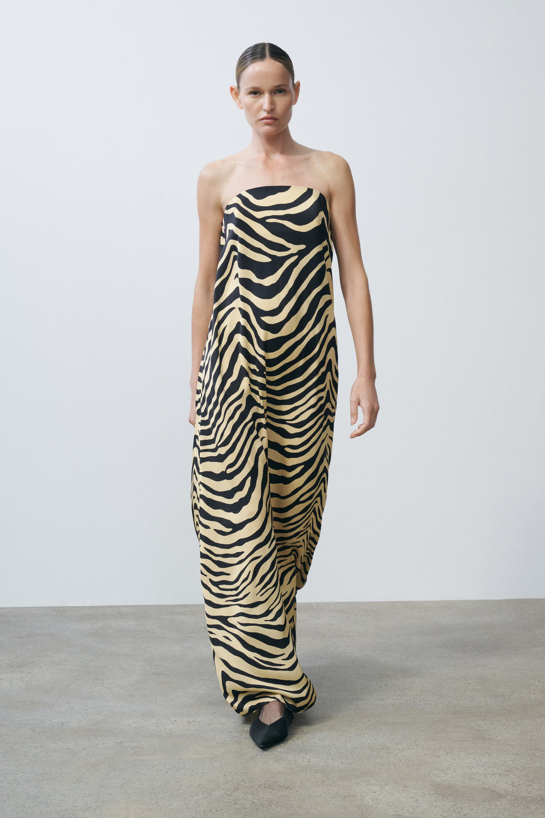 zebra print maxi dress Sloan Zebra Print Silk Strapless Long Dress