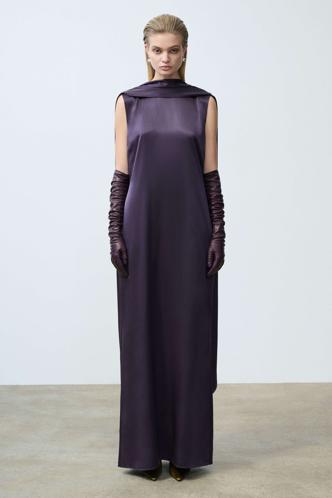 Harley Dark Plum V-Back Scarf Dress