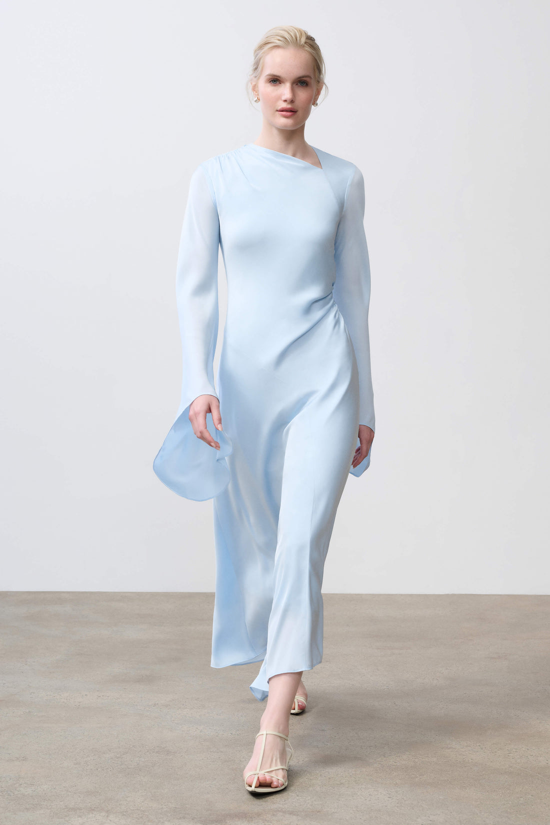 Marlowe Baby Blue Silk Satin Long Dress | SRG
