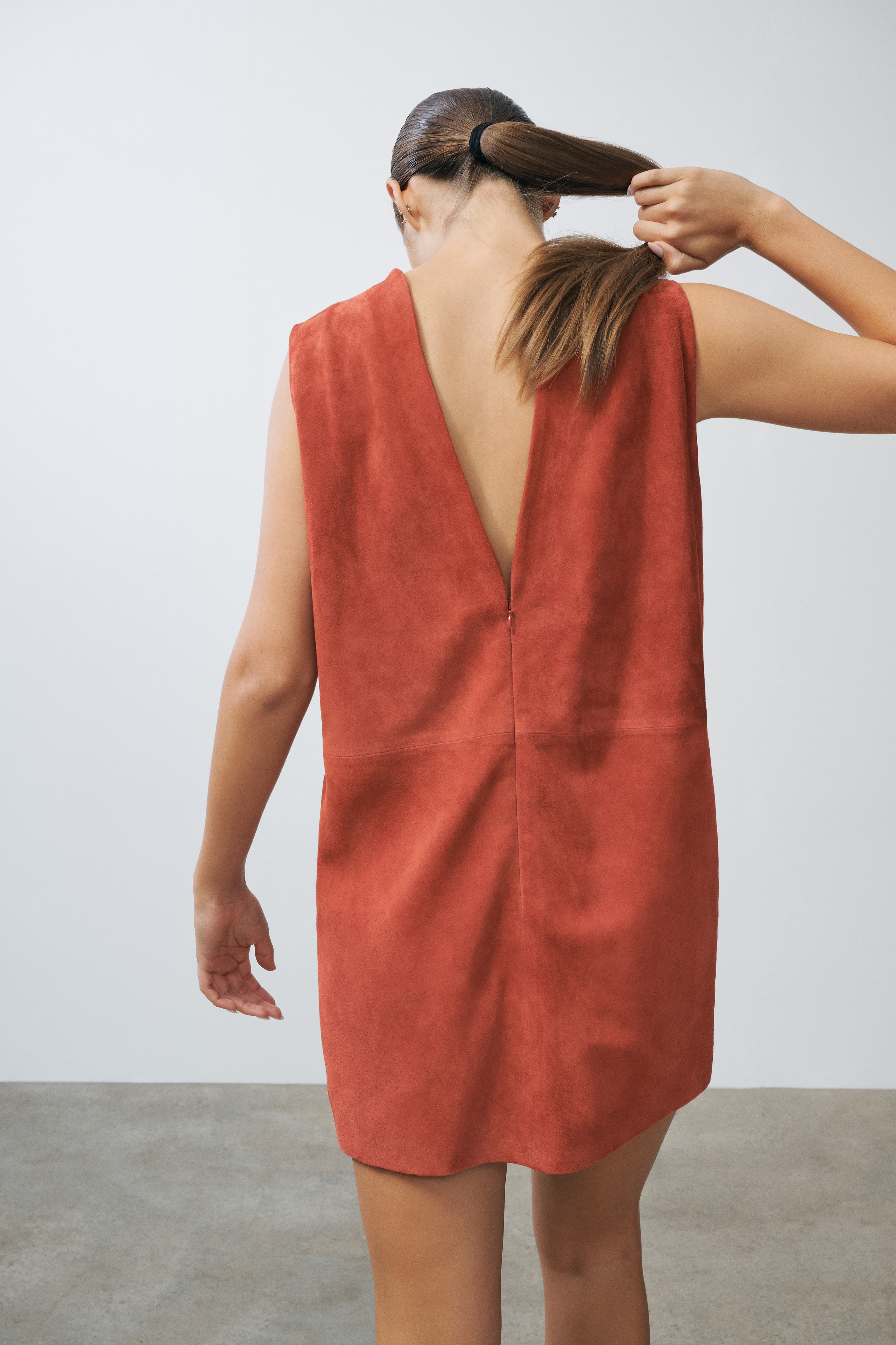 Mona Dark Cherry Suede High-Neck Mini Dress Mona Dark Cherry Suede High-Neck Mini Dress