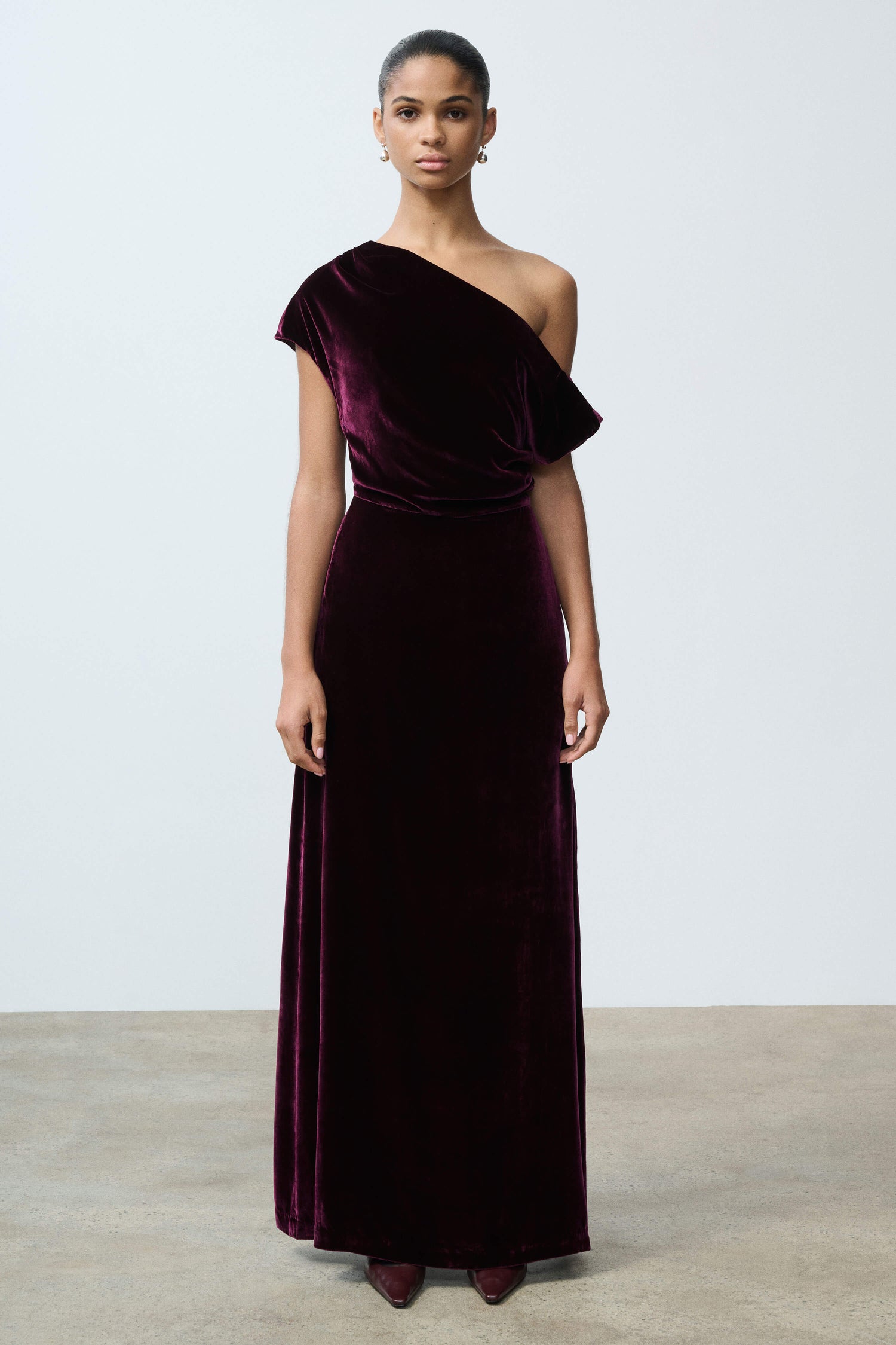 Paola Burgundy Silk Velvet Dress
