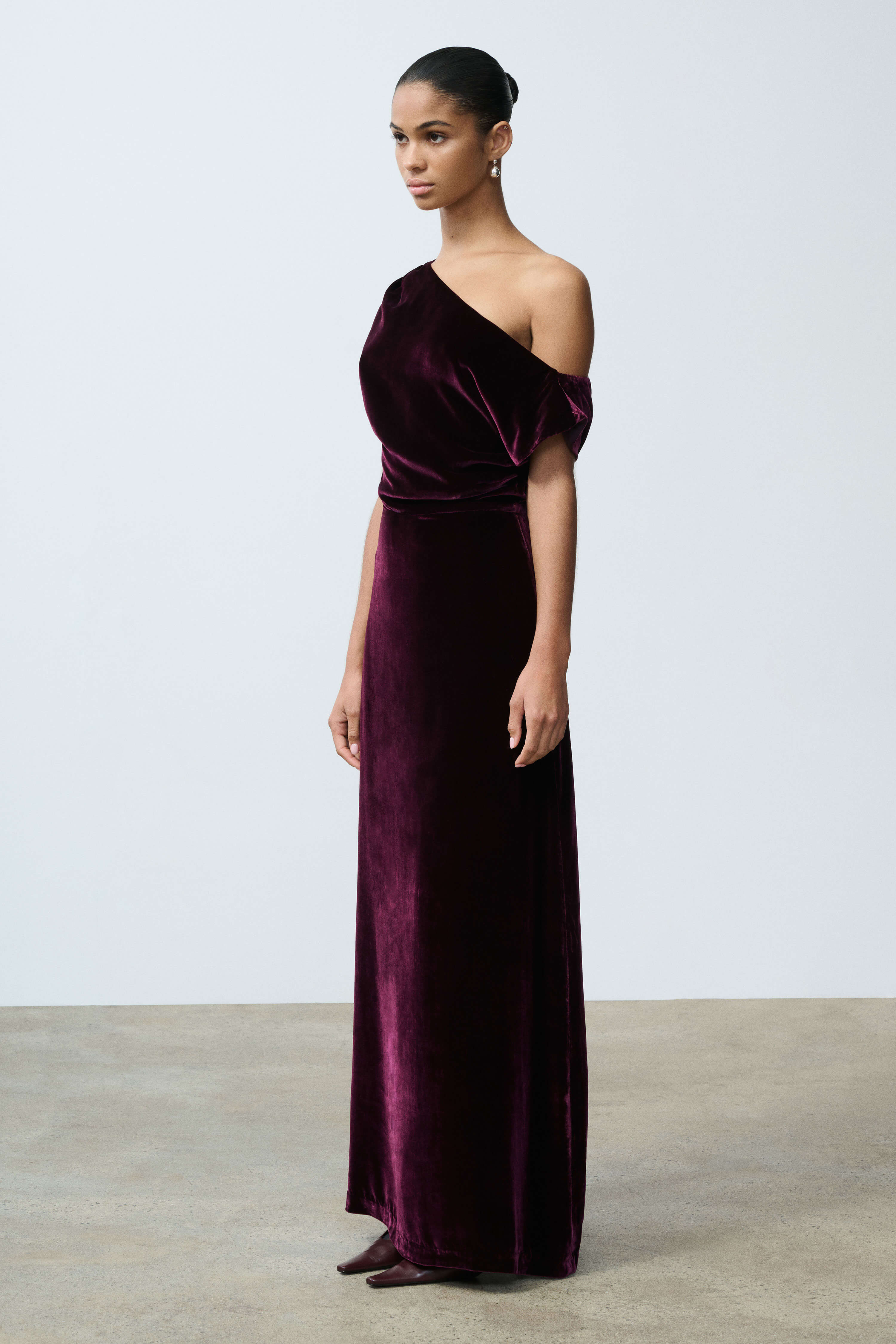 Paola Burgundy Silk Velvet Dress