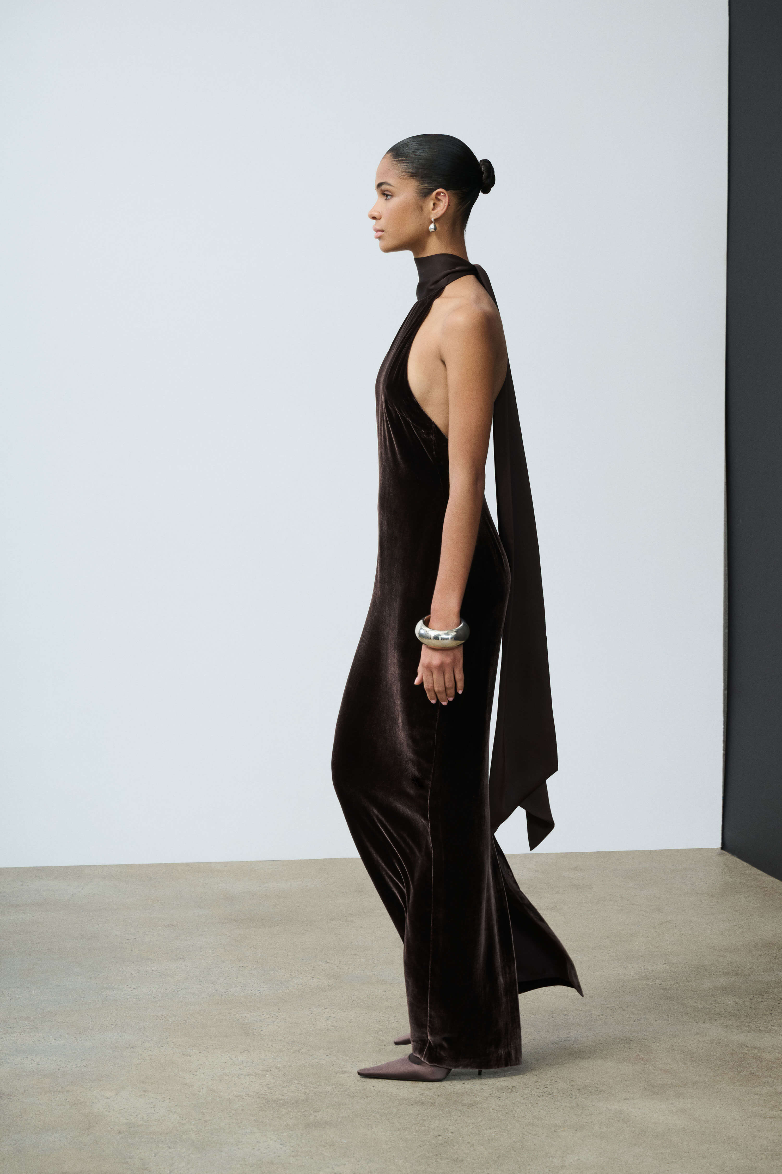 Delia Chocolate Halter Neck Velvet Dress | SRG Delia Chocolate Halter Neck Velvet Dress | SRG