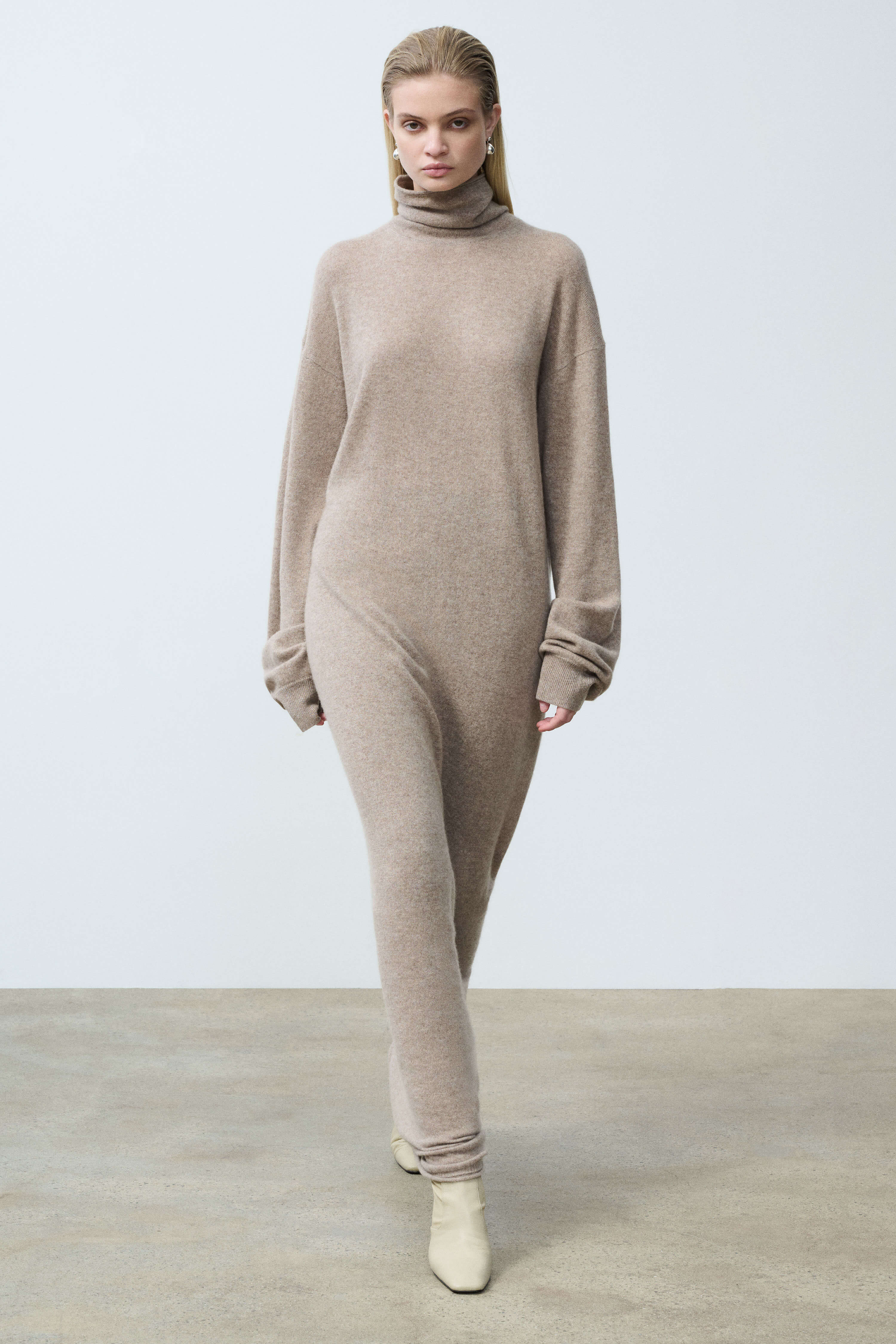 grey knit turtleneck dress Turtleneck Short Sleeve Sweater Dress
