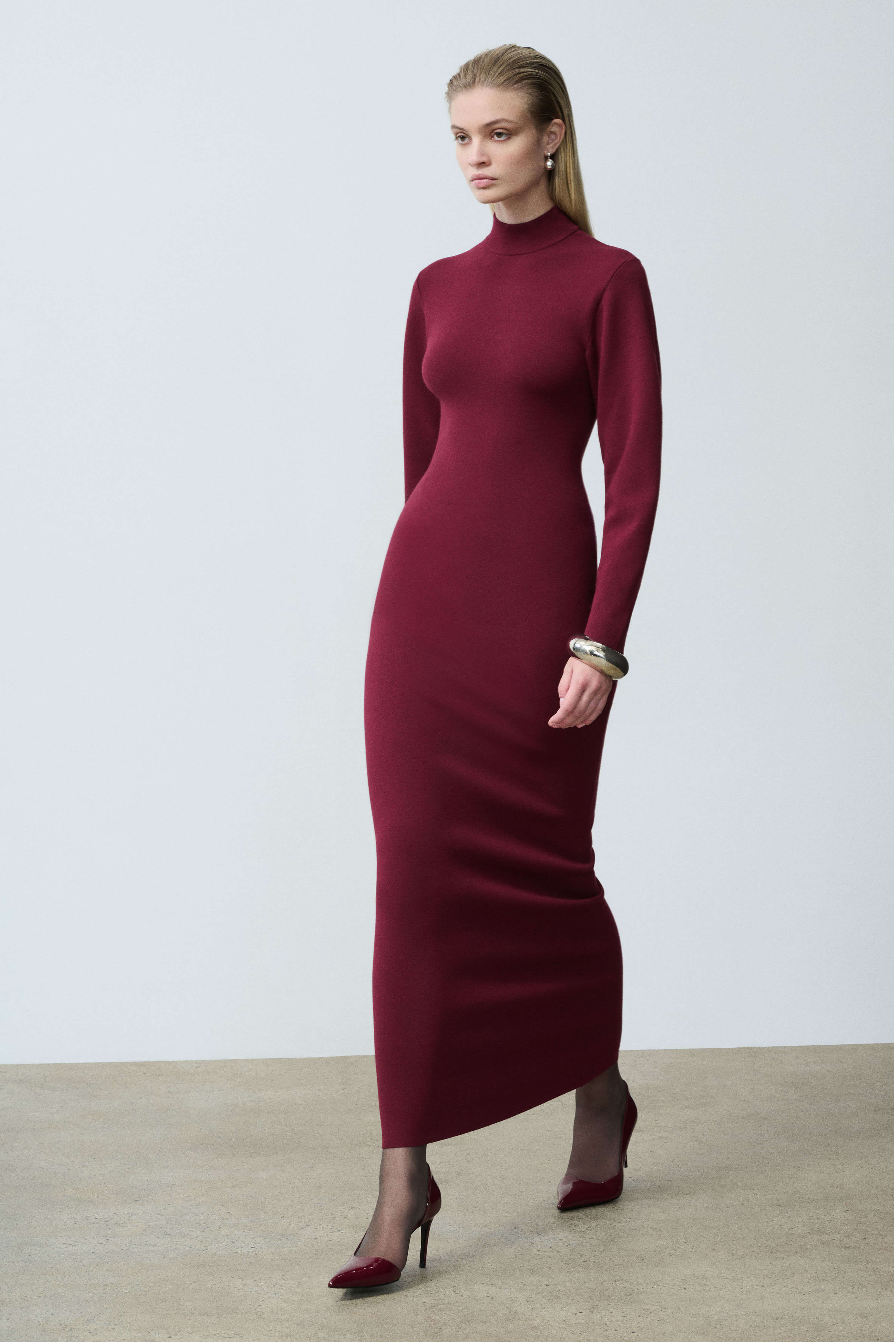 Gloria Burgundy Mock Neck Long Dress | SRG Gloria Burgundy Mock Neck Long Dress | SRG