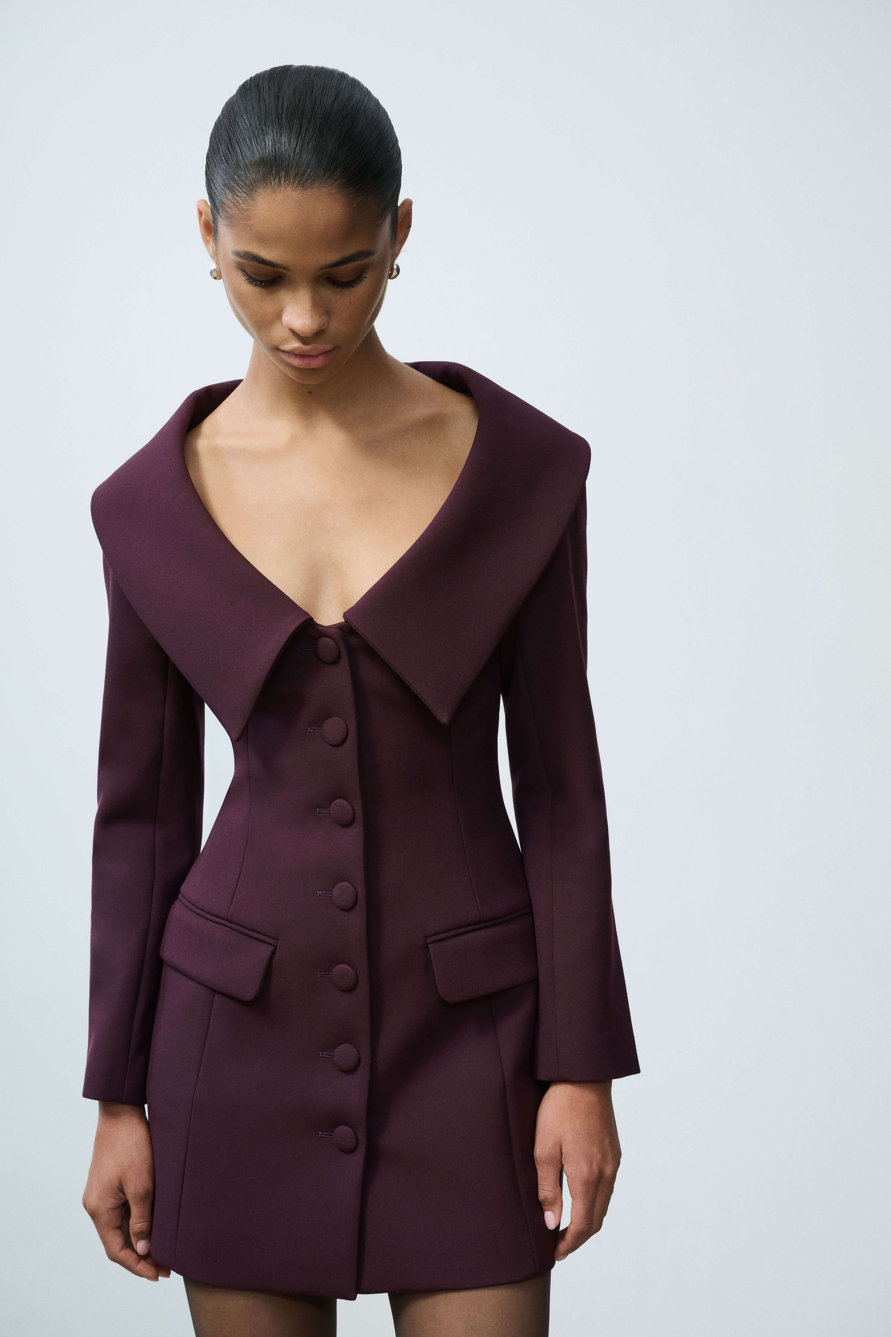 emily mini dress Emily Burgundy Portrait Collar Suiting Mini Dress