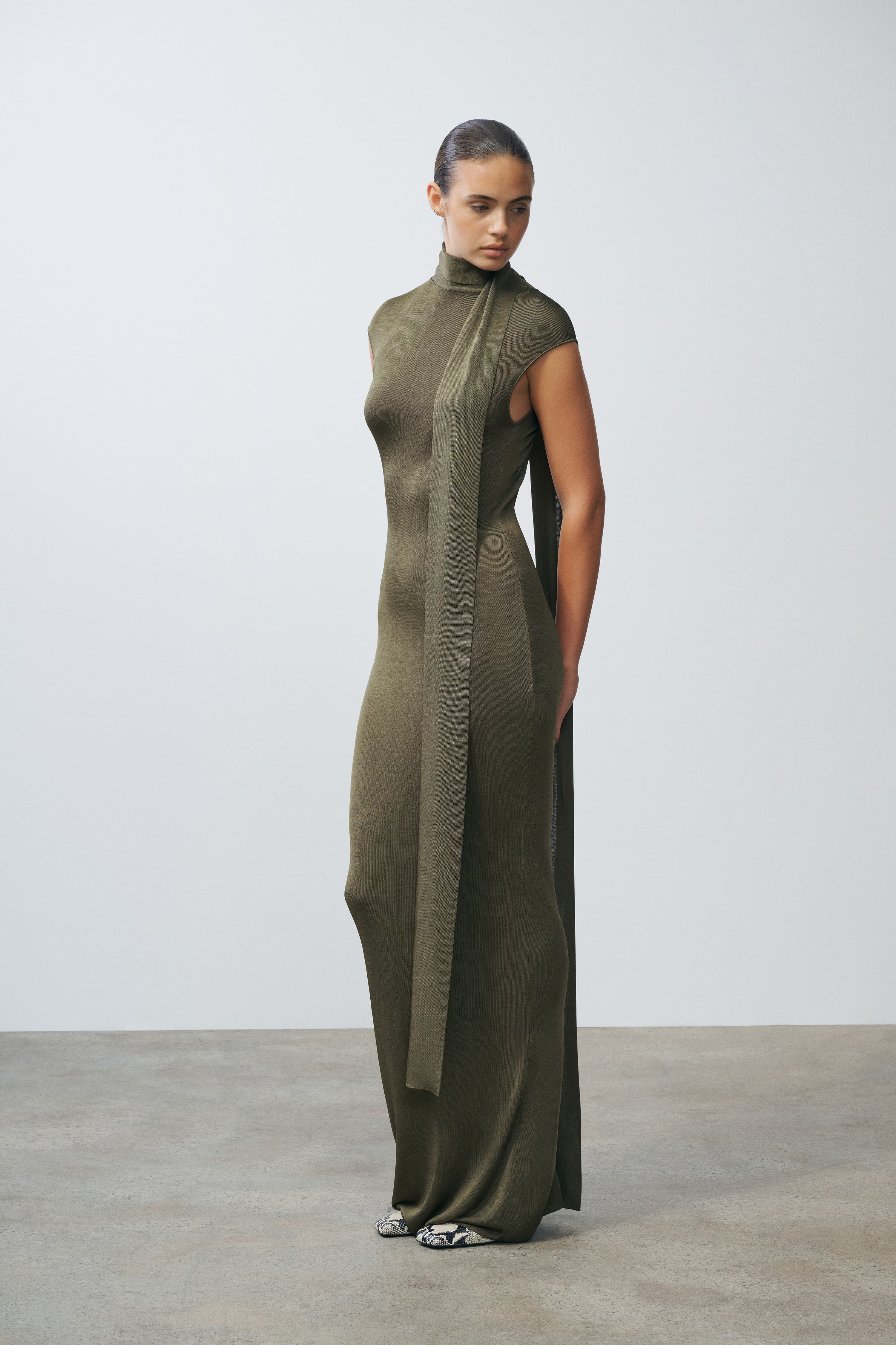 Dianne Pine Green Scarf Wrap Long Gown | SRG Dianne Pine Green Scarf Wrap Long Gown | SRG