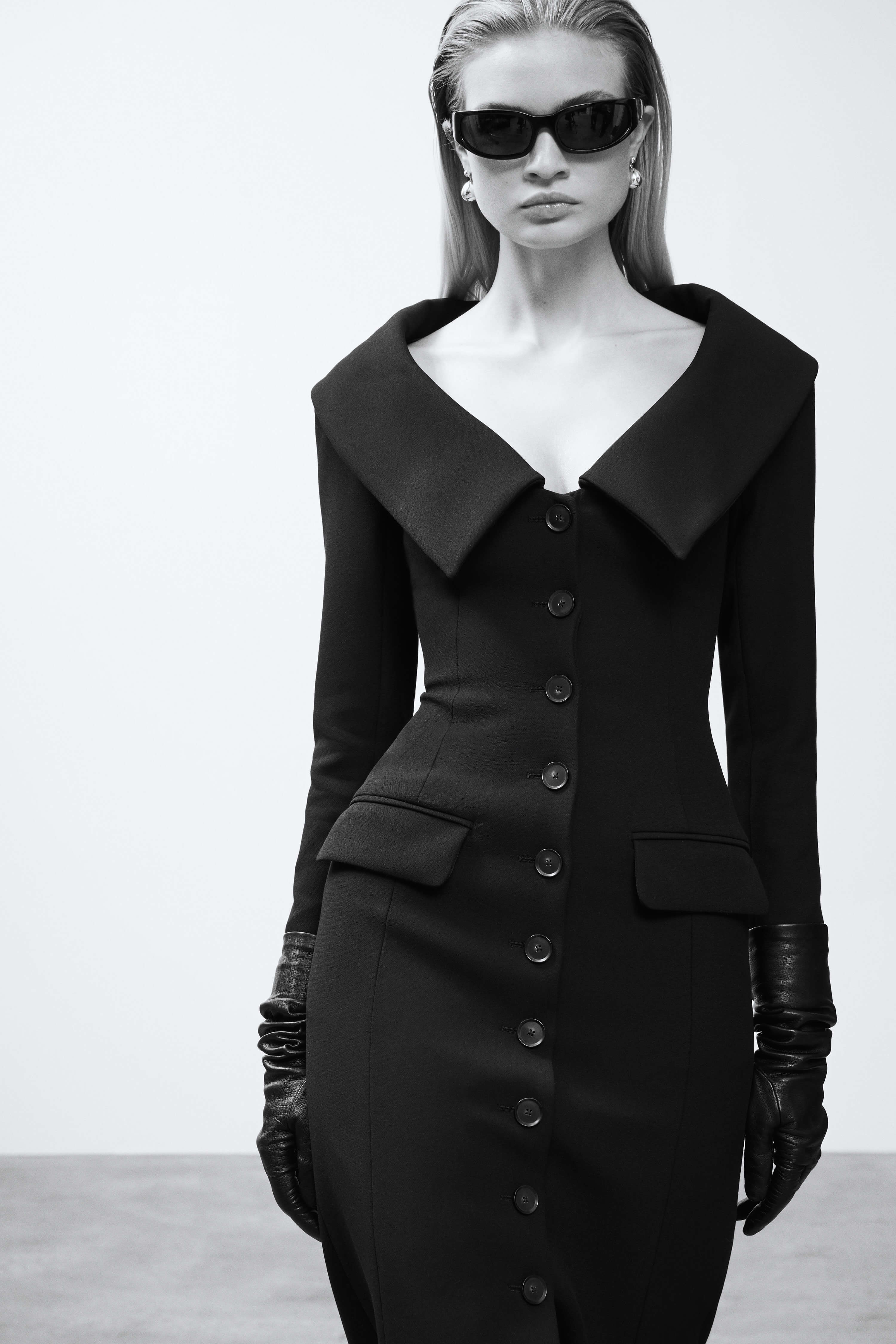 Genevieve Black Portrait Collar Suiting Long Dress | SRG Genevieve Black Portrait Collar Suiting Long Dress | SRG