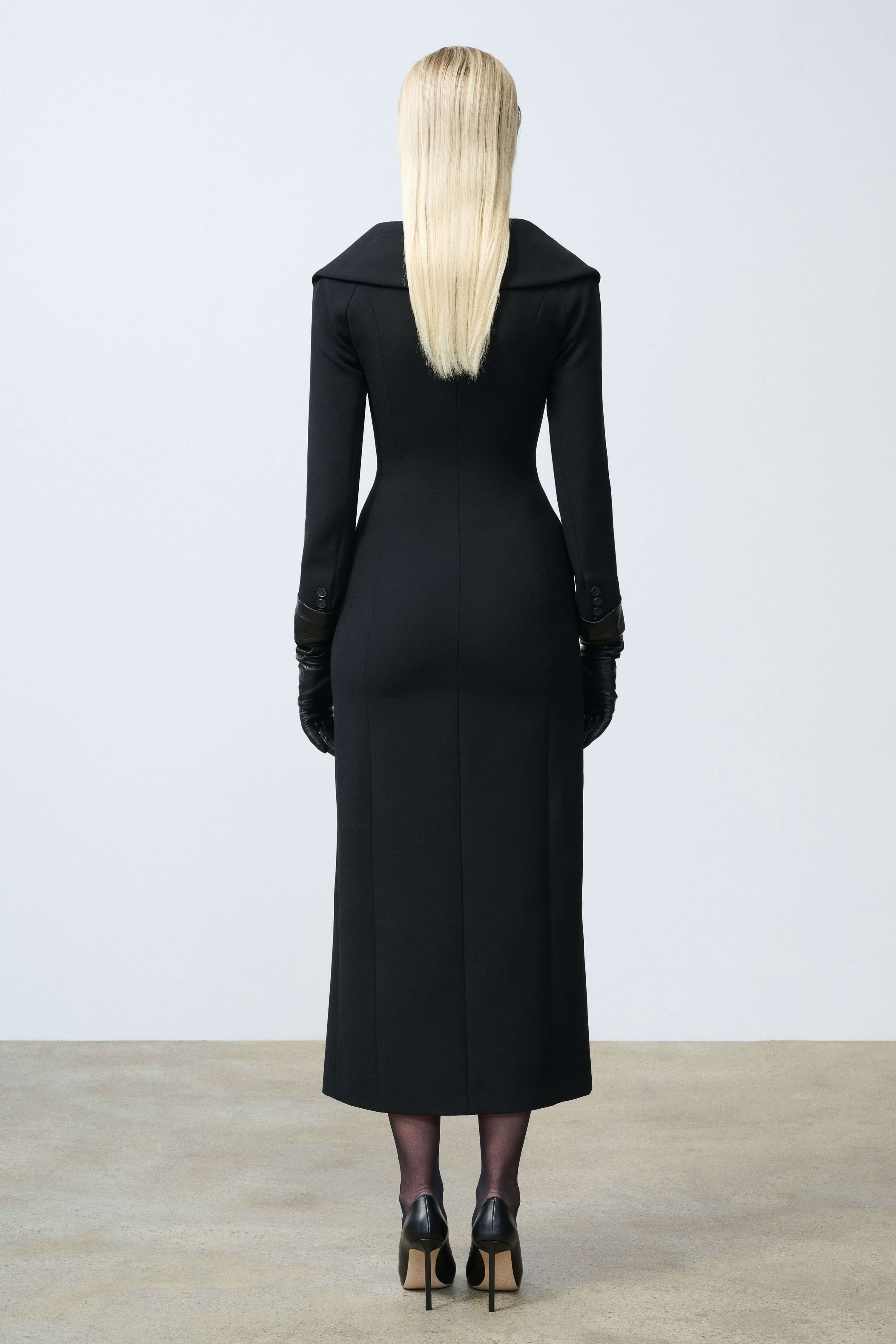Genevieve Black Portrait Collar Suiting Long Dress | SRG Genevieve Black Portrait Collar Suiting Long Dress | SRG
