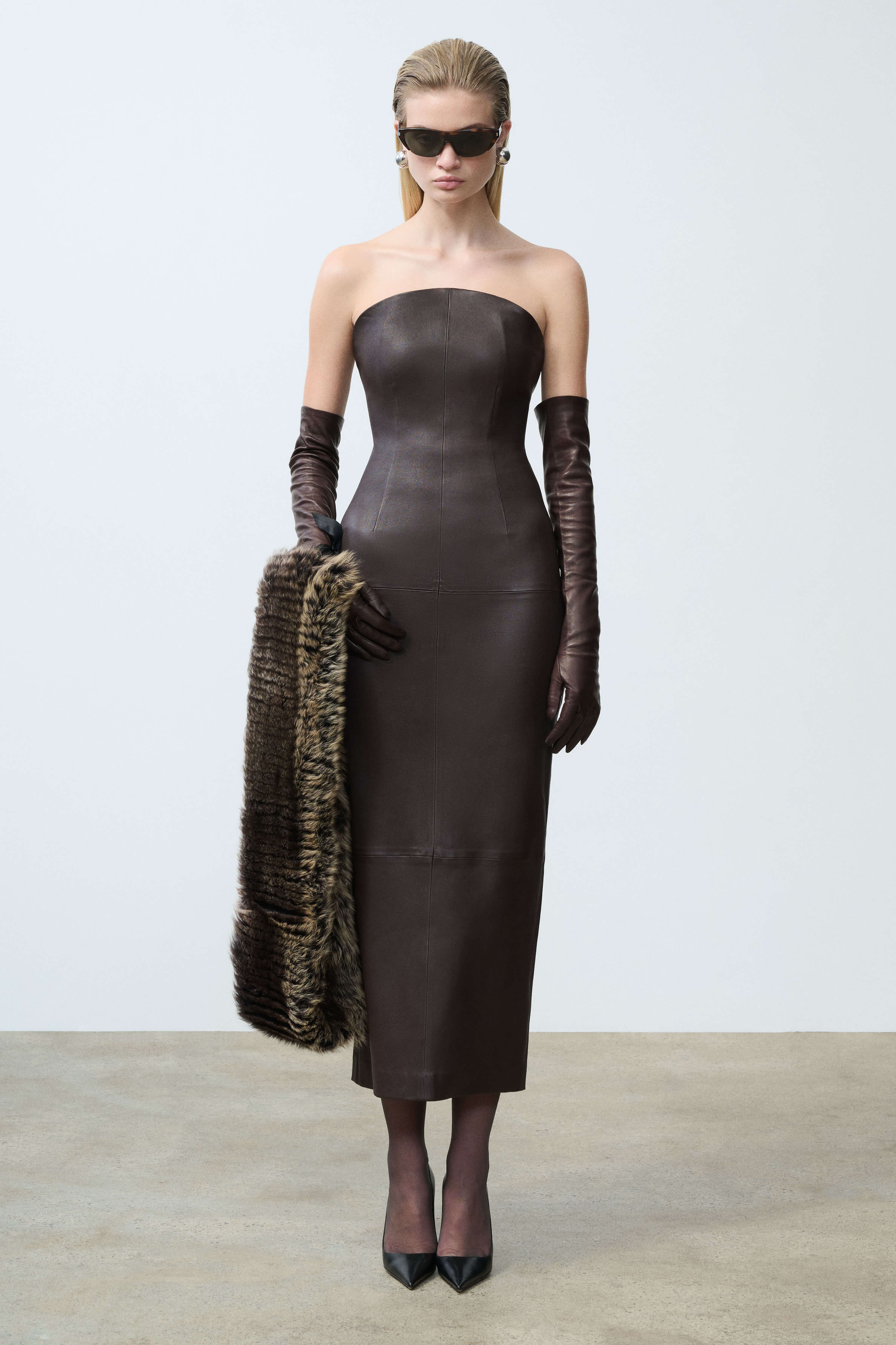 Billy Chocolate Stretch Leather Strapless Corset Dress | SRG Billy Chocolate Stretch Leather Strapless Corset Dress | SRG