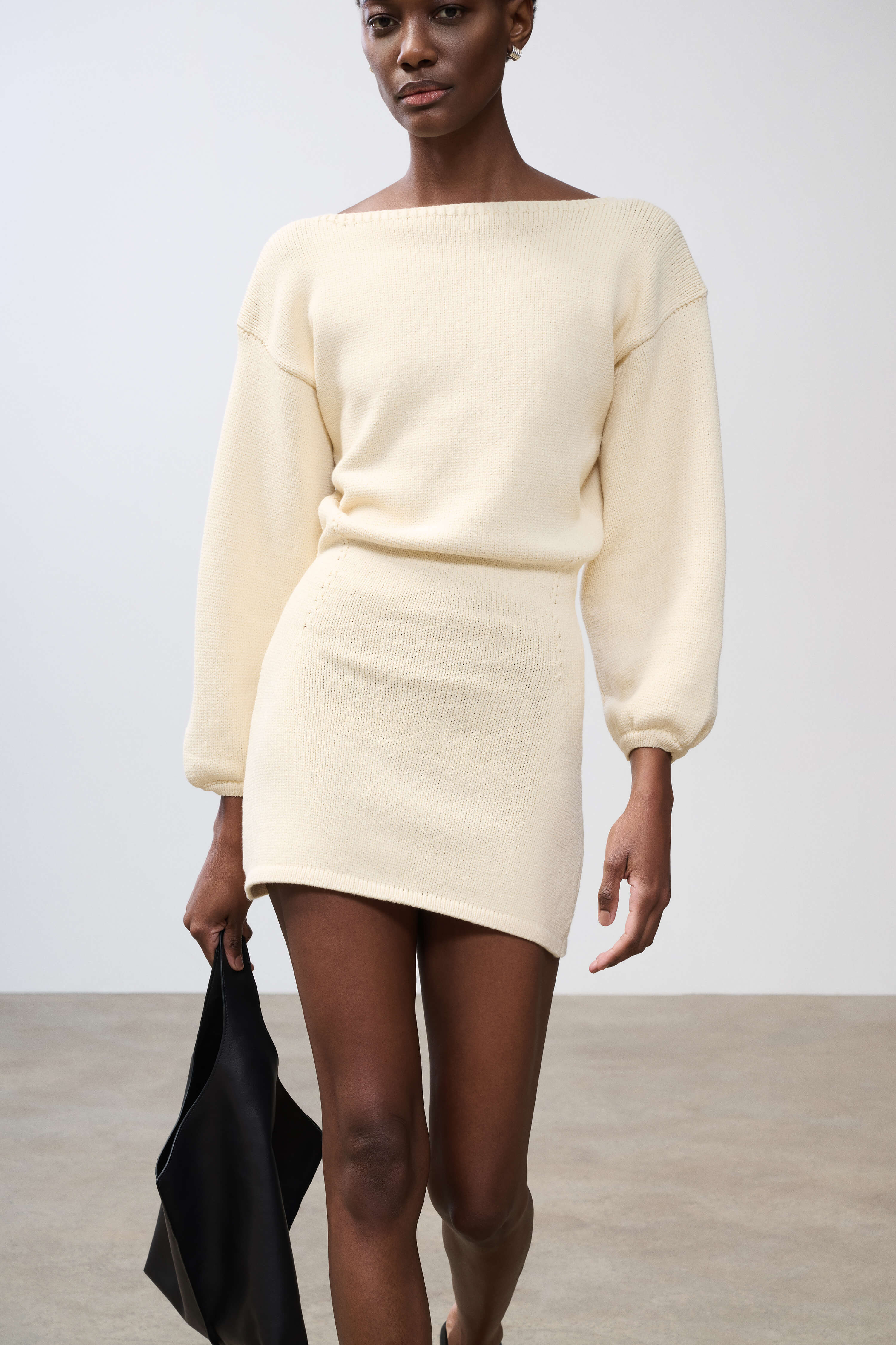 Eleanore Knit Boatneck Mini Dress with Balloon Sleeves | SRG Eleanore Knit Boatneck Mini Dress with Balloon Sleeves | SRG