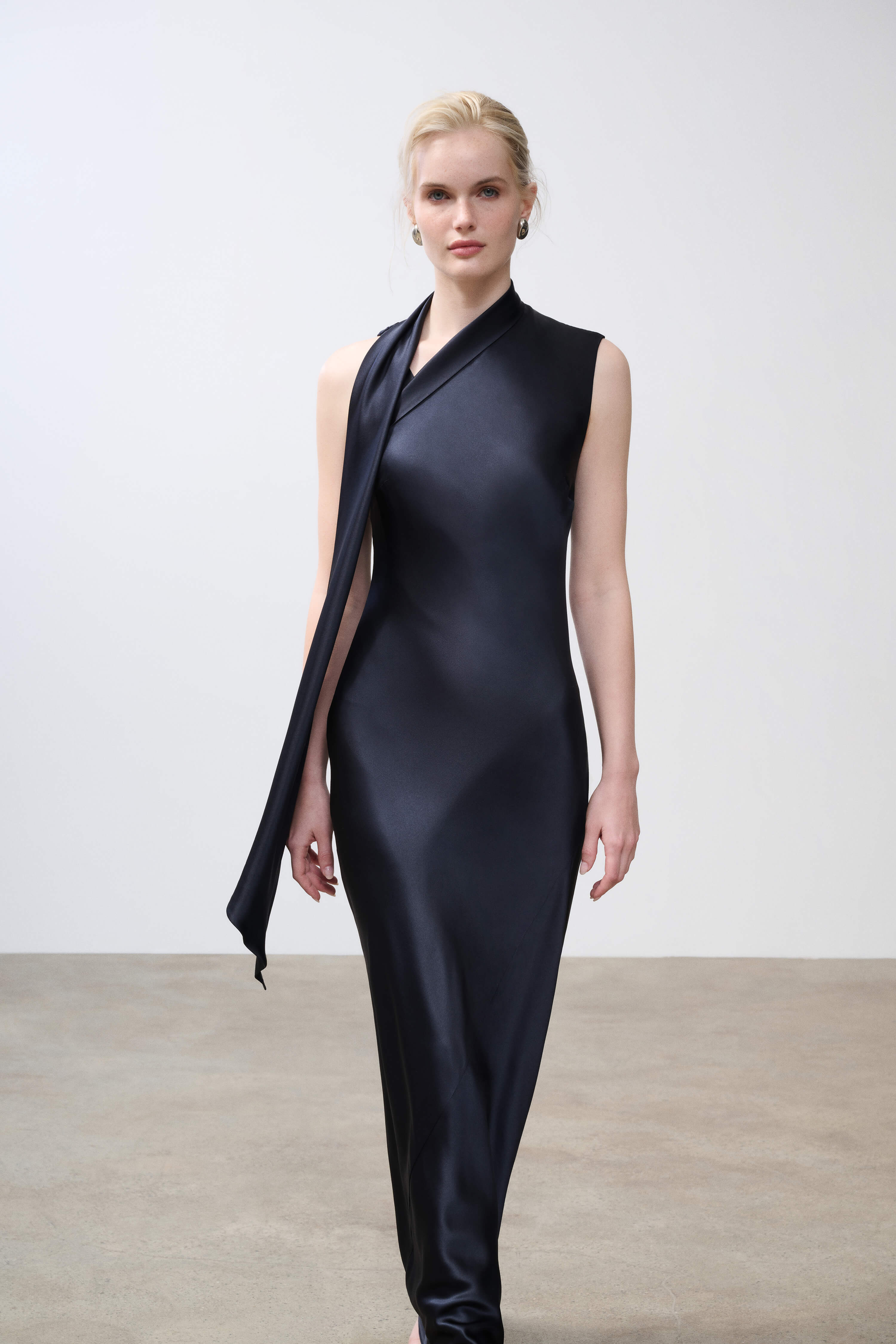 Arden Navy Pure Silk Bias Cut Maxi Dress Arden Navy Pure Silk Bias Cut Maxi Dress