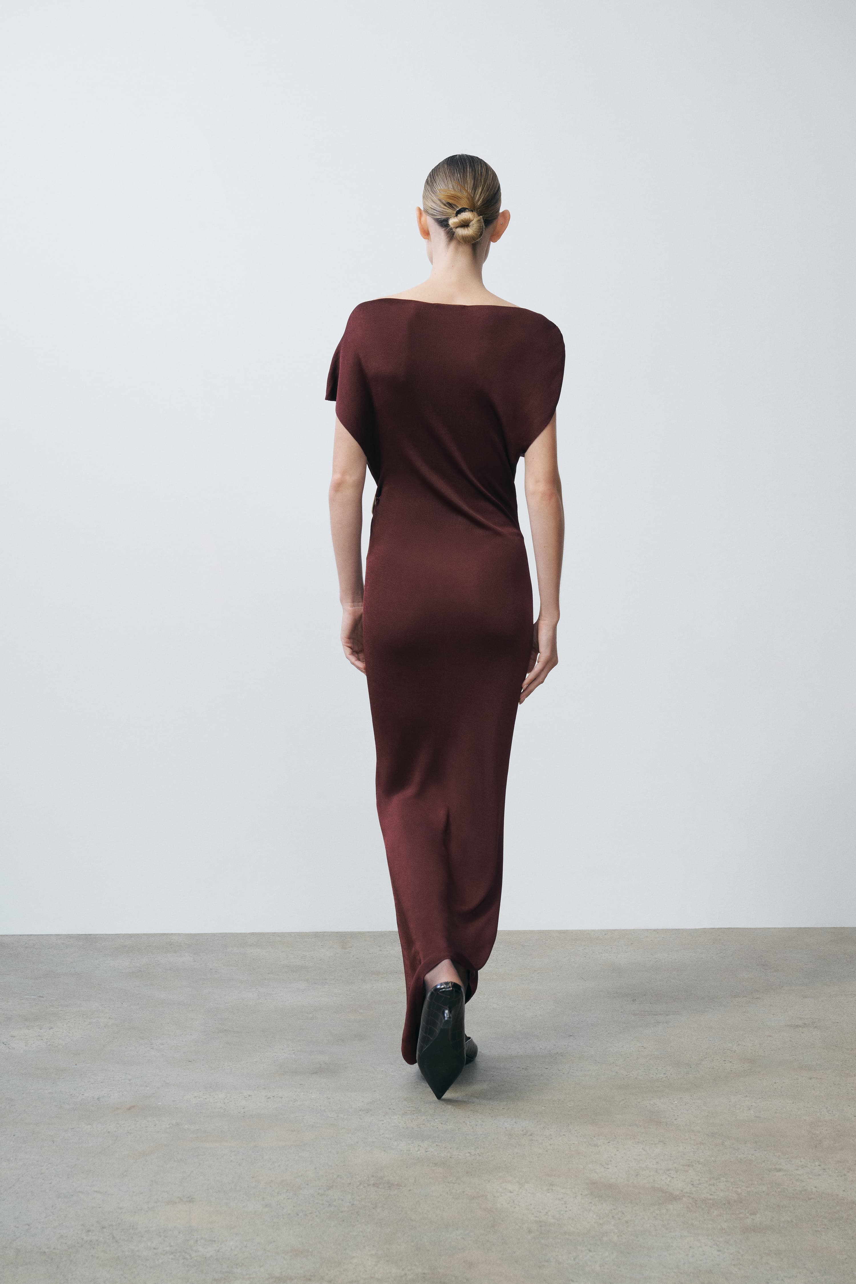 Mehek Oxblood Asymmetric Knit Gown | SRG Mehek Oxblood Asymmetric Knit Gown | SRG
