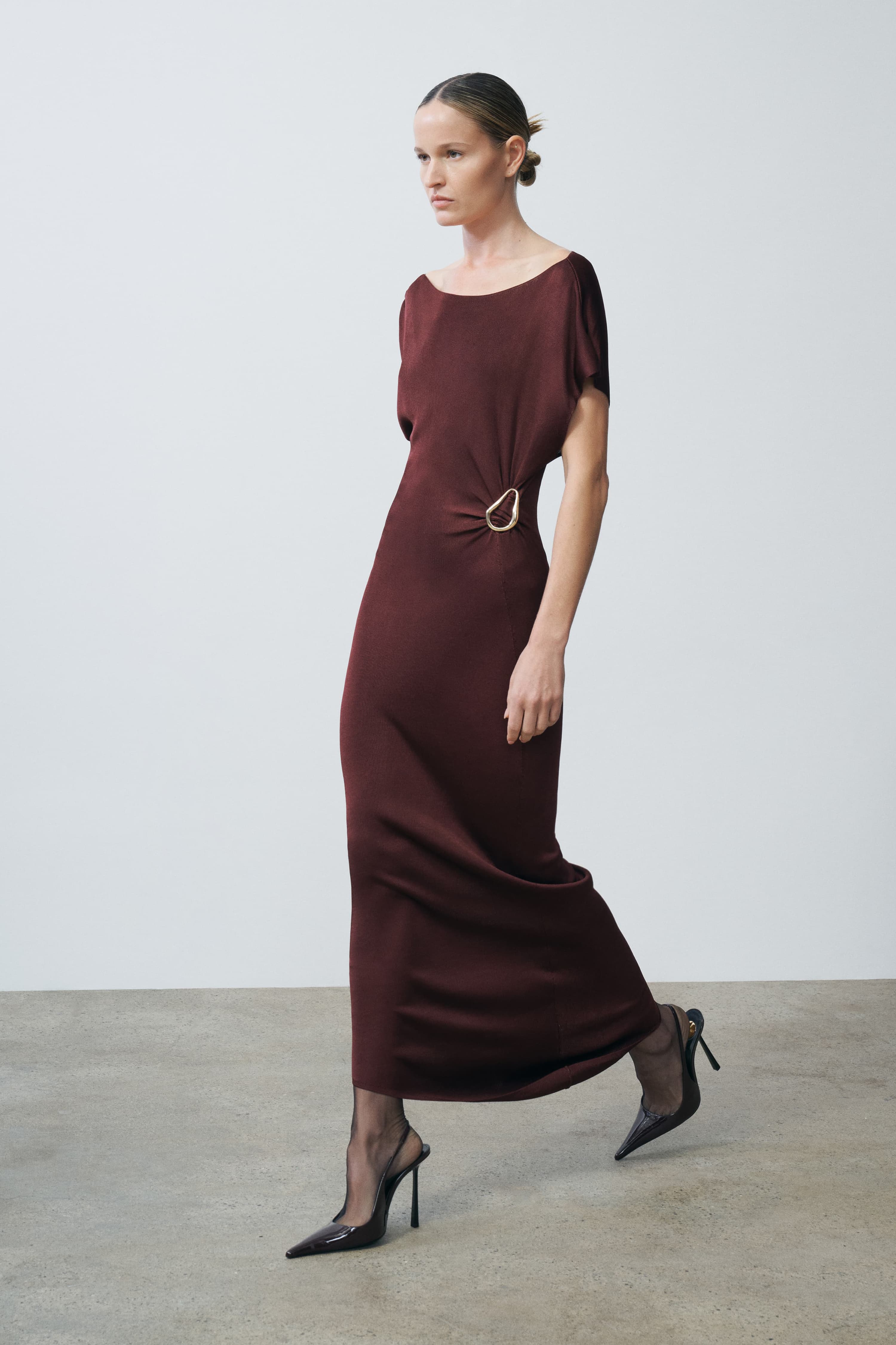 Mehek Oxblood Asymmetric Knit Gown | SRG Mehek Oxblood Asymmetric Knit Gown | SRG