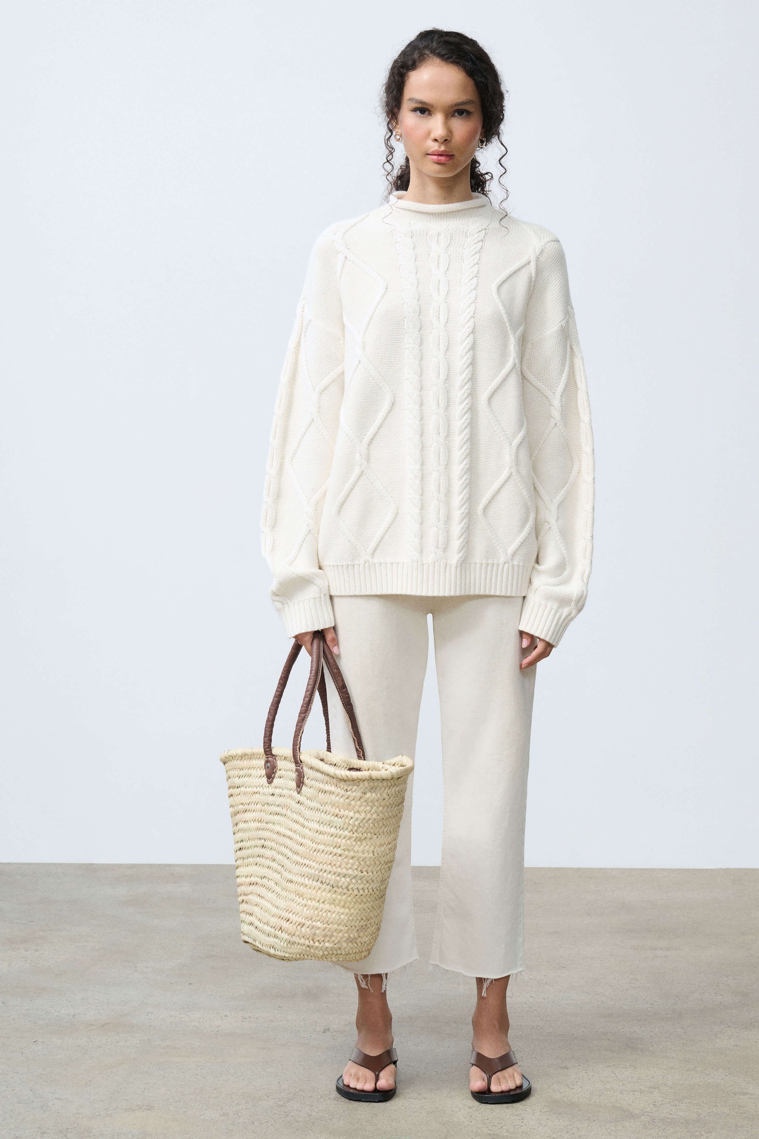 Amberlyn Roll Neck Cable Sweater Front