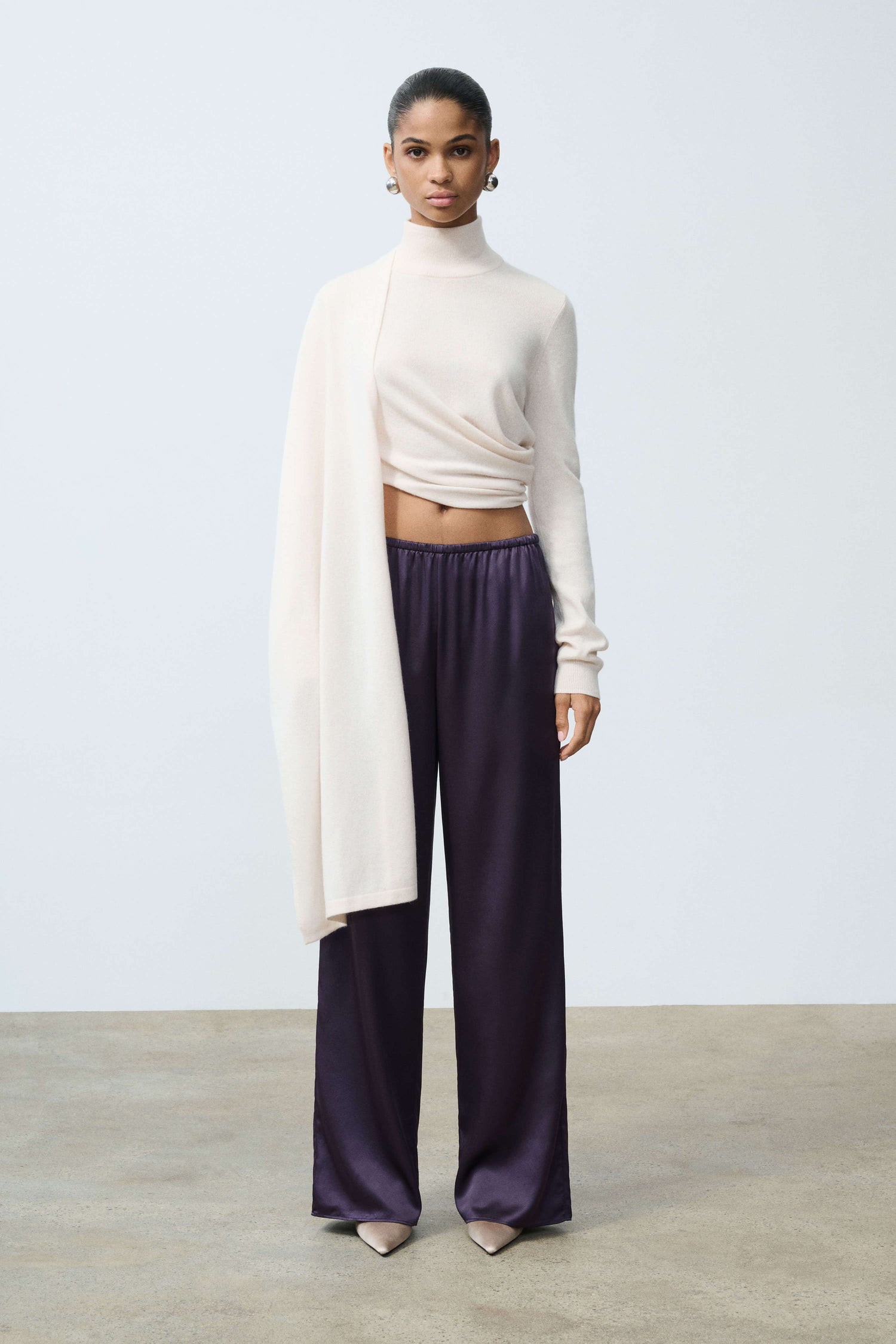 Jetta Cashmere Draped Scarf Turtleneck - 4 Front