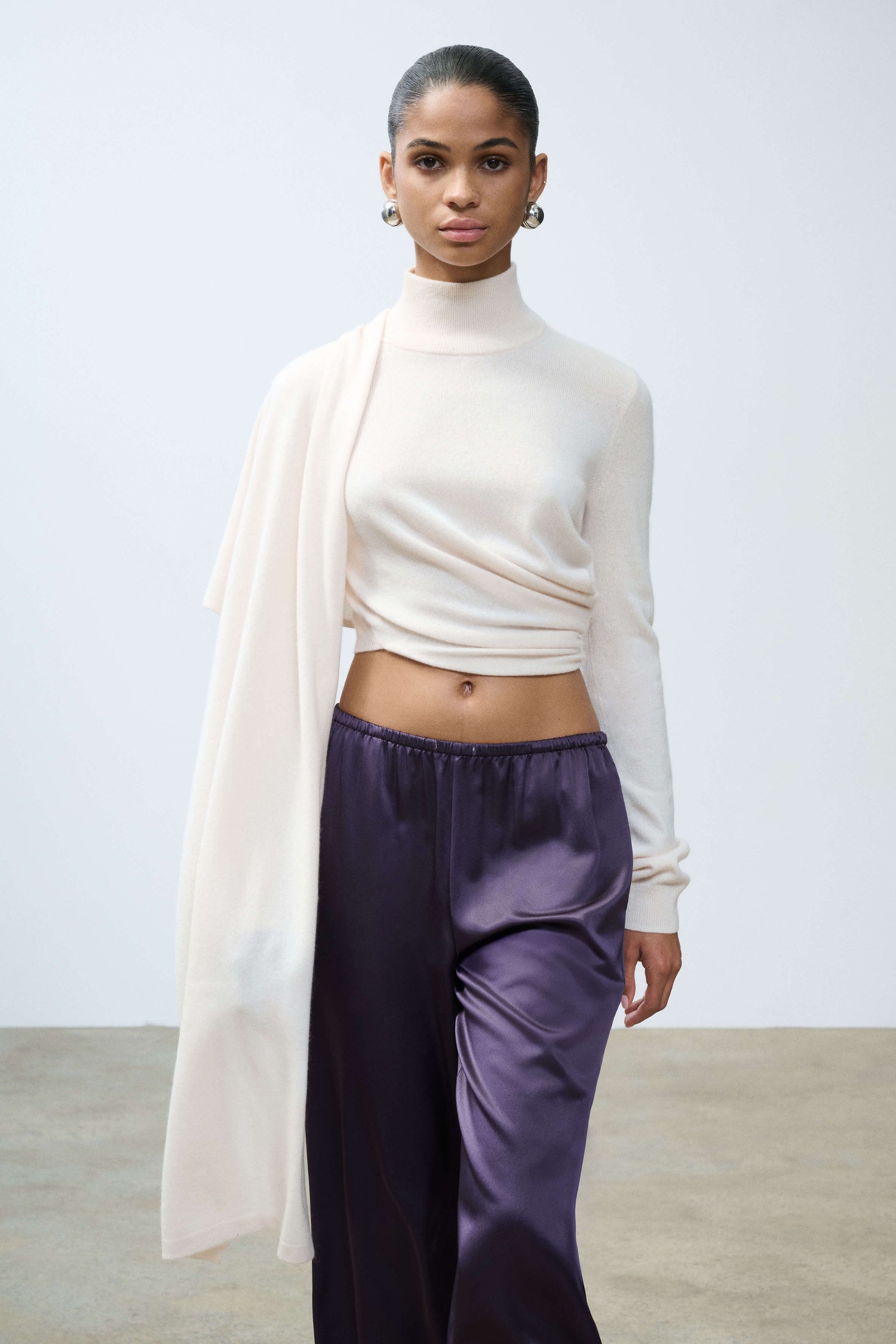 Jetta Cashmere Draped Scarf Turtleneck