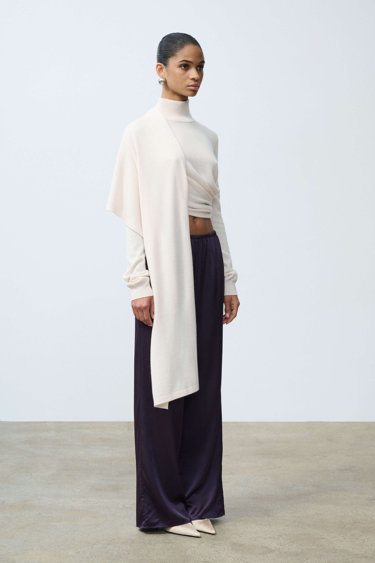 Jetta Cashmere Draped Scarf Turtleneck