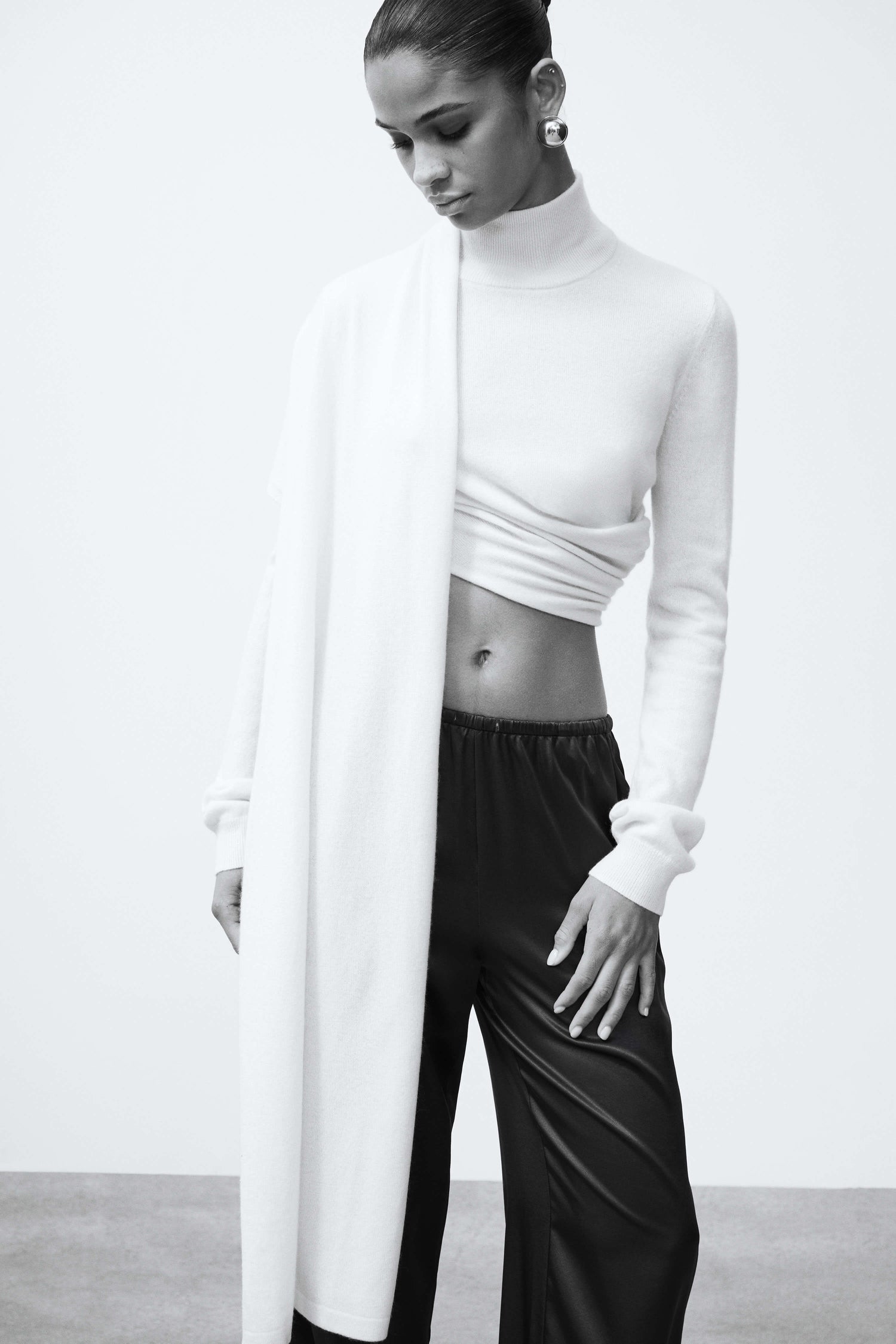 Jetta Cashmere Draped Scarf Turtleneck