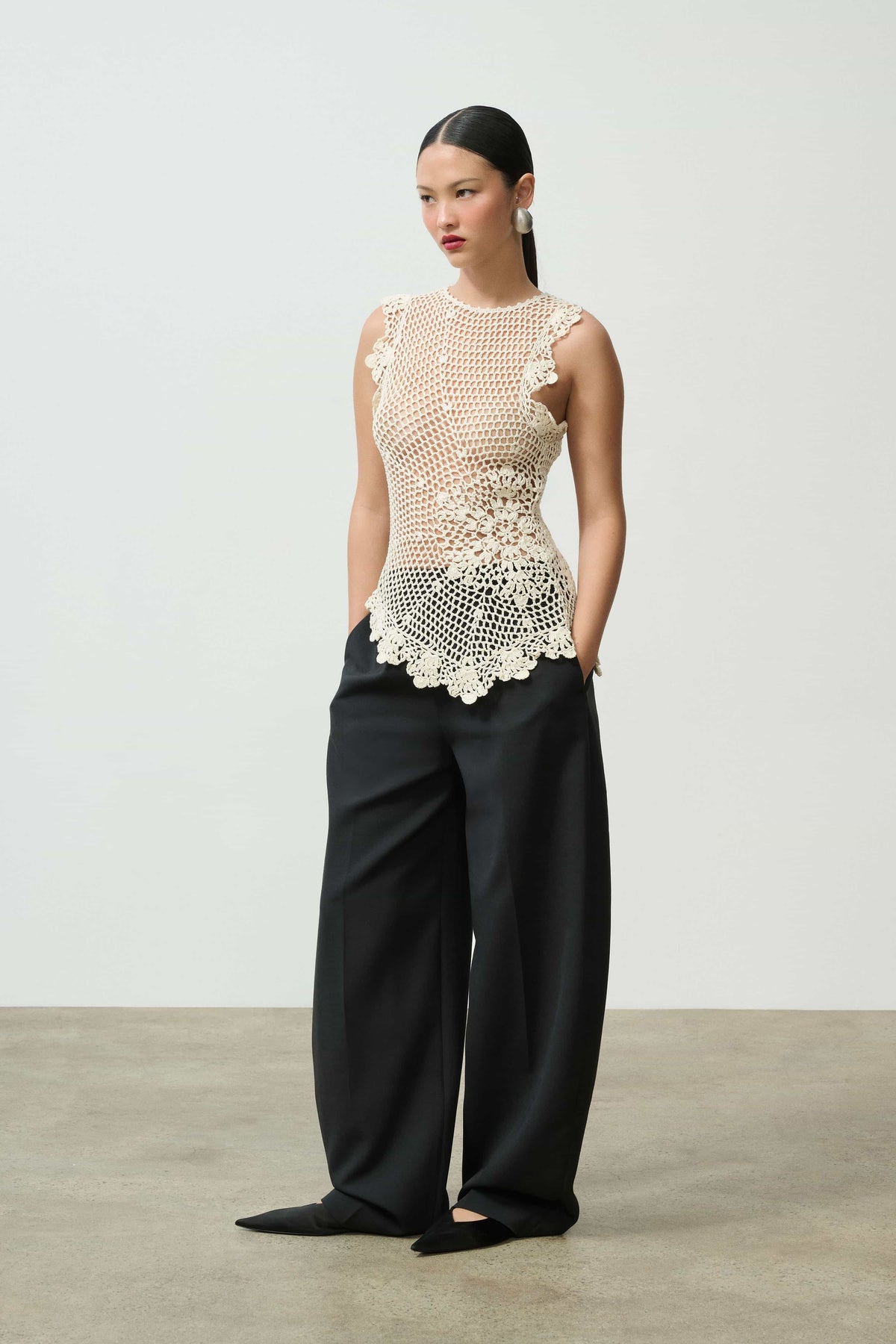 Camdin Hand Crochet Asymmetric Top